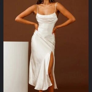 NWT Selfie Leslie Satin Slip Dress XL Cowl Neckline Thigh Slit White Bridal Form